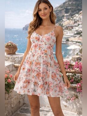 Rixxi Floral Mini Dress in Pink and Coral